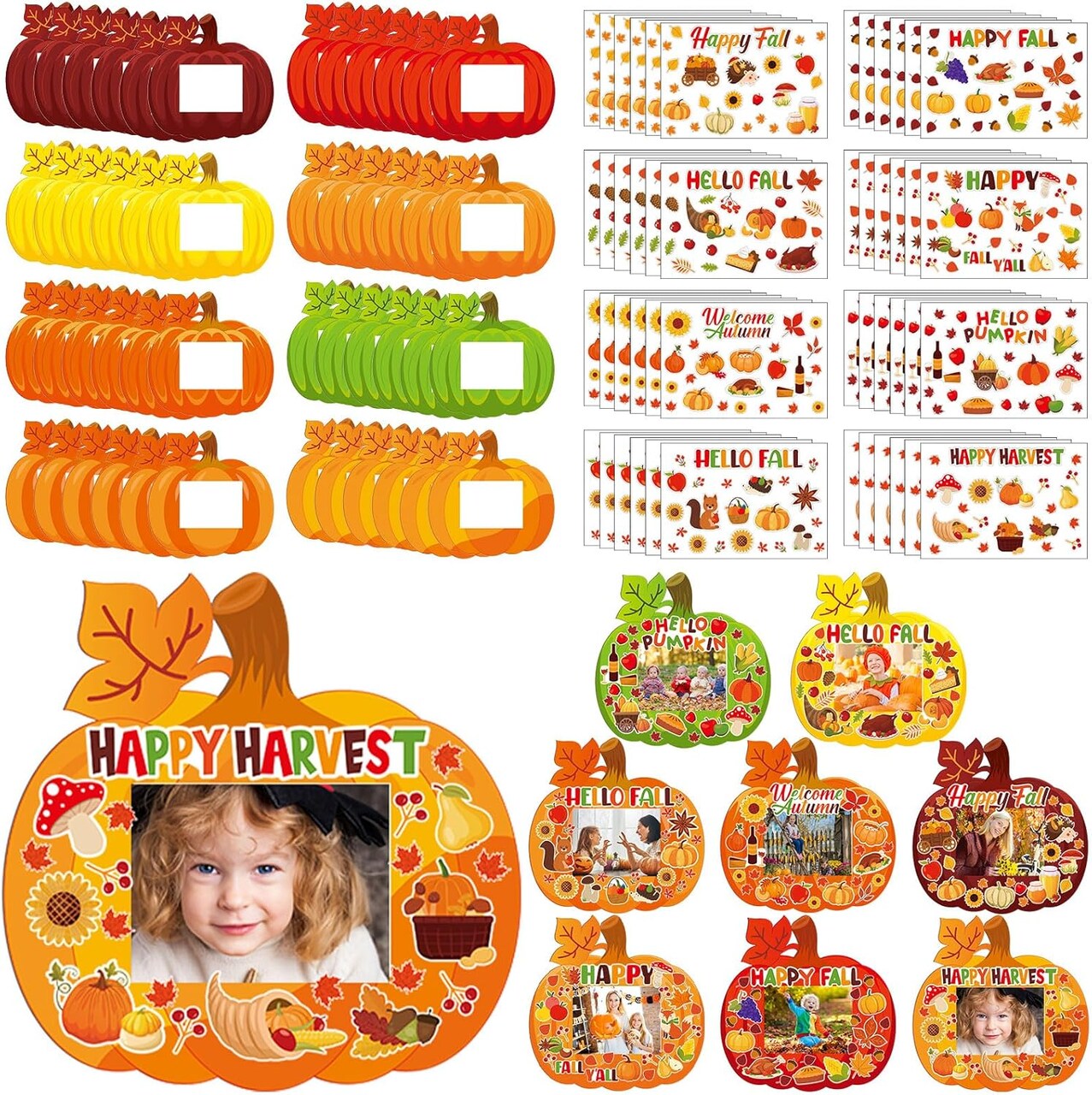 48 Sets Fall DIY Picture Frames Craft Kit Autumn Thanksgiving Pumpkin